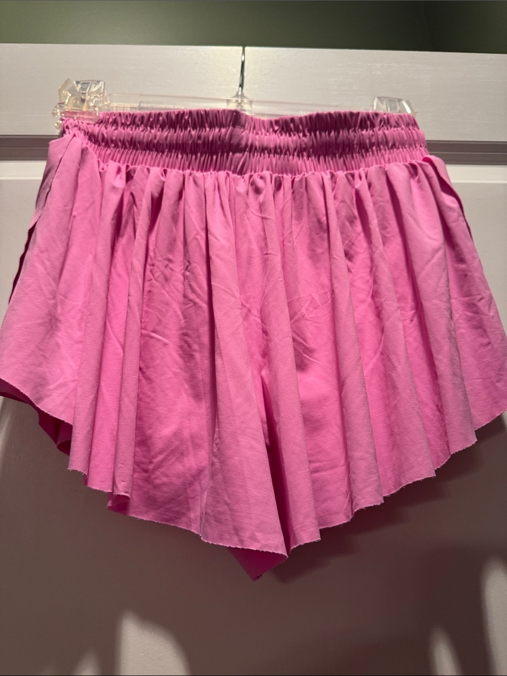 Women's Pink Layered Athletic Shorts with Drawstring - Picture 3 of 4